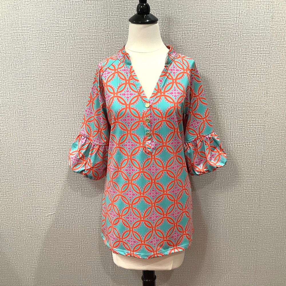 TRACY NEGOSHIAN Women's Tunic Top Sz S Colorful NWT